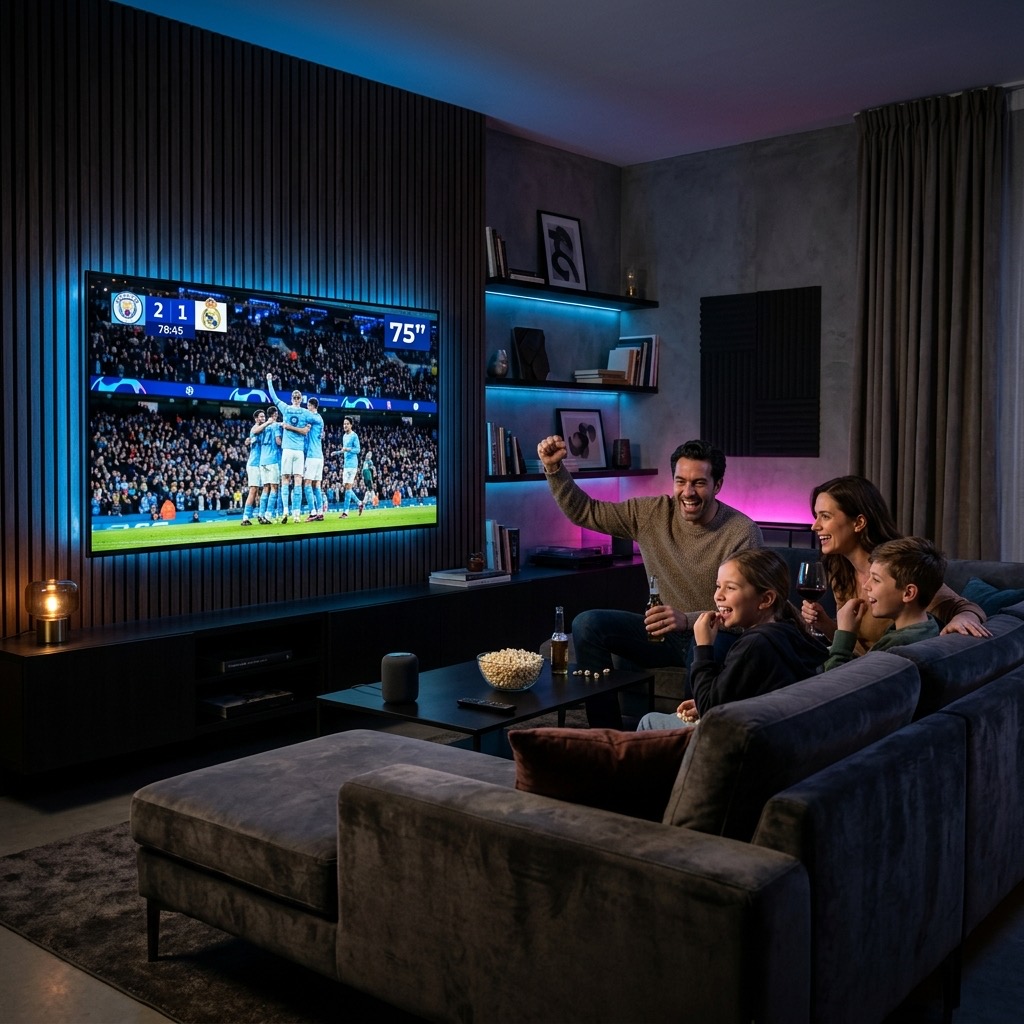 Family enjoying premium IPTV provider services on a 4K TV